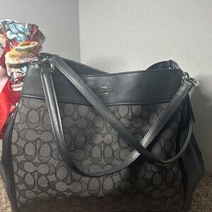Coach Black and Gray Edie Signature Shoulder Bag
